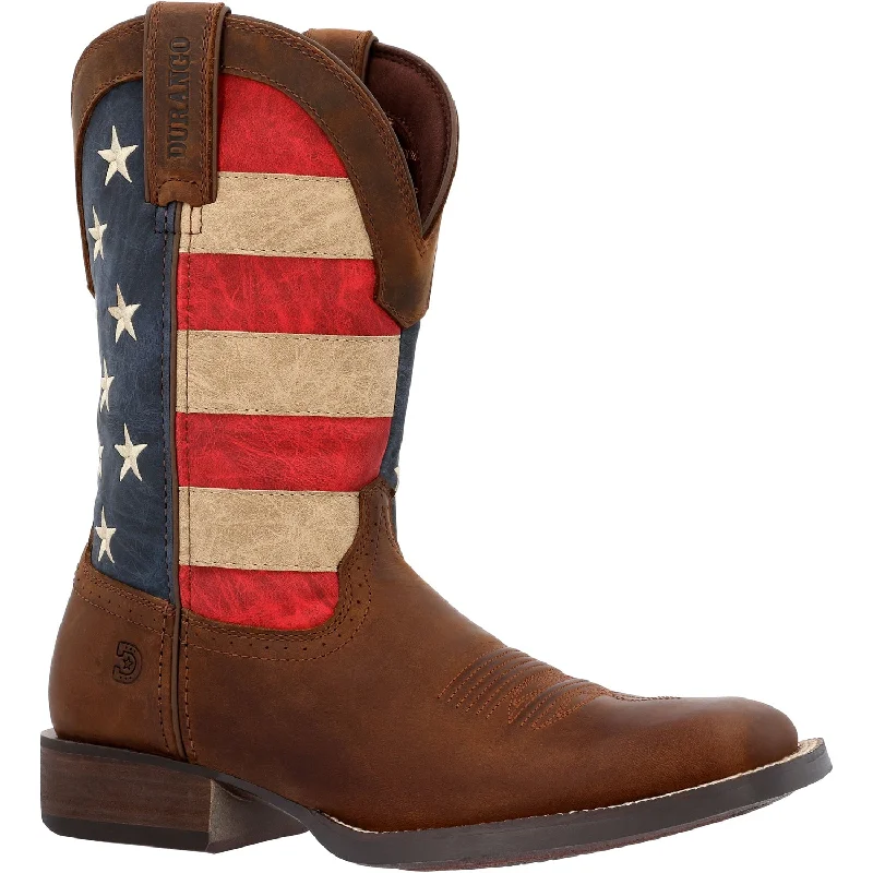 Men's cowboy boots with a leather lining for comfortDurango Mens Saddlebrook Western Brown/Union Flag Leather Cowboy Boots