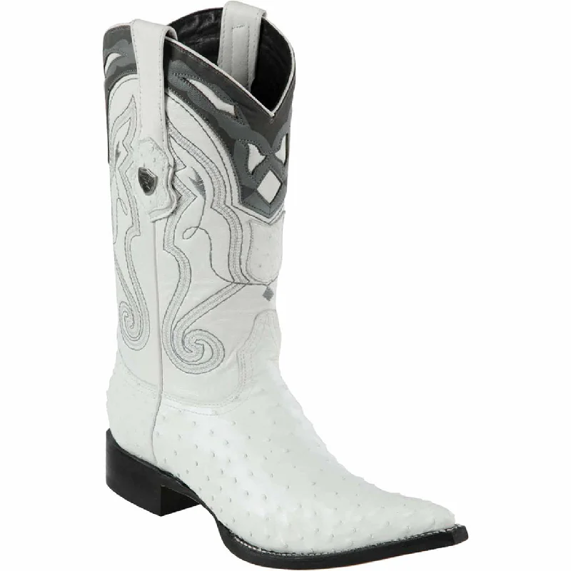 Men's cowboy boots with a leather sole for a classic lookWhite Ostrich Pointy Toe