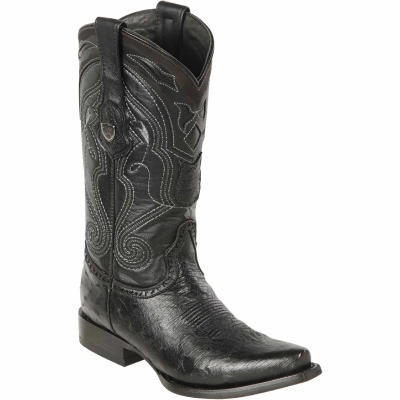 Men's cowboy boots with a leather sole for a classic lookBlack Smooth Ostrich Boots Snip Toe