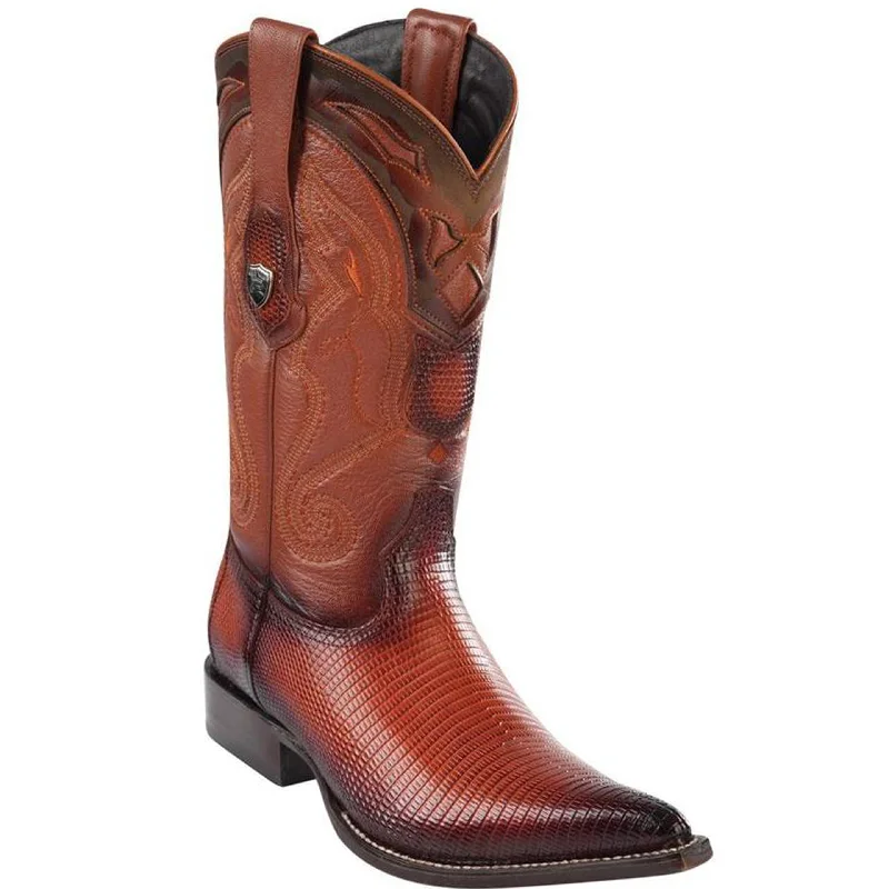 Men's cowboy boots with a pull - on strapRing Lizard Cognac Pointed Toe Western Boots