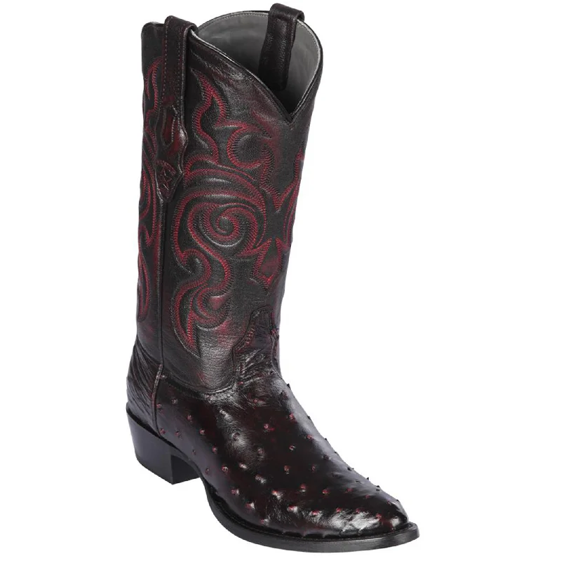 Men's cowboy boots with a snake - skin textureBlack Cherry Ostrich R-Toe Western Boots