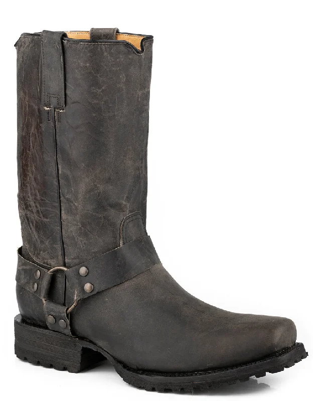 Men's cowboy boots with a concho belt detailAll Over Oily Grey Goat Leather Boots