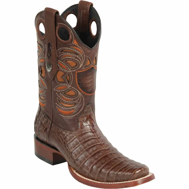 Men's cowboy boots with a tooled leather designCaiman Belly Square Toe Cowboy Boots