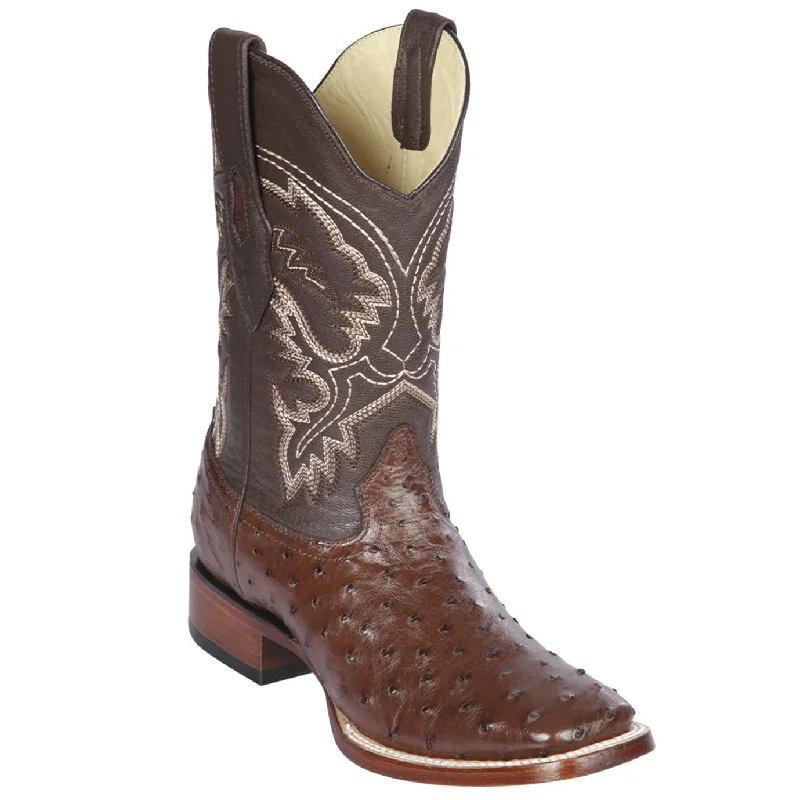 Men's cowboy boots with a leather sole for a classic lookBrown Ostrich Square Toe Cowboy Boots