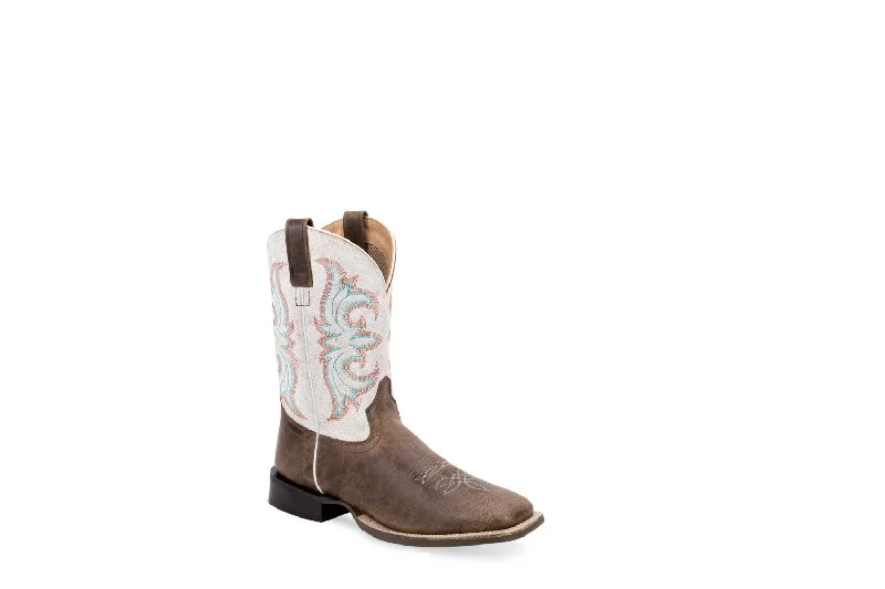 Men's cowboy boots with a leather sole for a classic lookOld West Mens Broad Square Toe Brown/White Leather Cowboy Boots