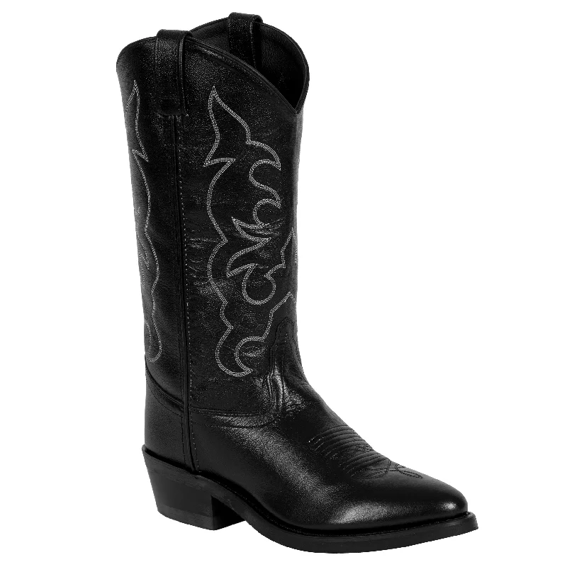 Men's cowboy boots with a scalloped edgeOld West Black Mens All Leather Stitch Narrow Round Toe 13in Cowboy Boots 9.5 EE