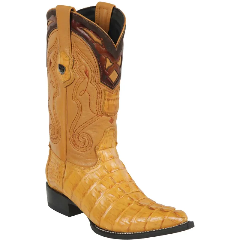 Men's cowboy boots with a rubber sole for tractionCaiman Tail Long Pointy Mexican Boots