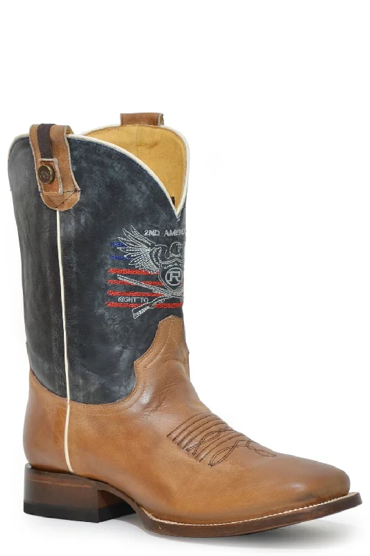 Men's cowboy boots with a spur ledgeRoper Mens 2nd Amendment CCS Rider Tan/Blue Leather Cowboy Boots