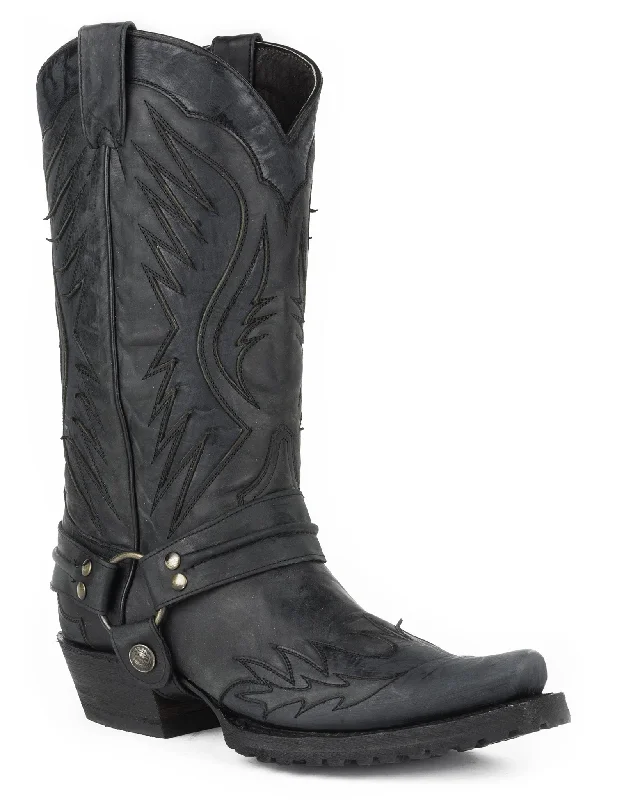 Vintage - style men's cowboy boots with a square toeMen's Biker Outlaw Harness Boots