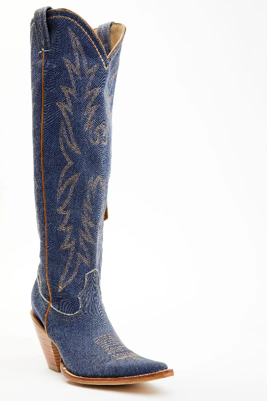 Men's cowboy boots with a rubber sole for tractionGwennie Denim Tall Western Boots - Snip Toe