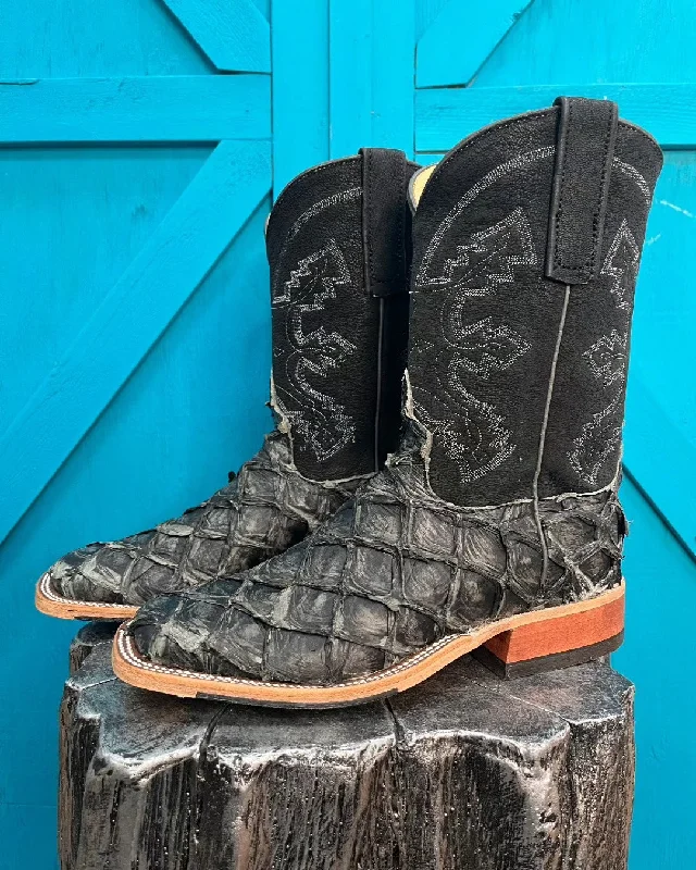 Men's cowboy boots with a suede shaftAnderson Bean Men's Grey Rustic Big Bass Square Toe Cowboy Boots 336978