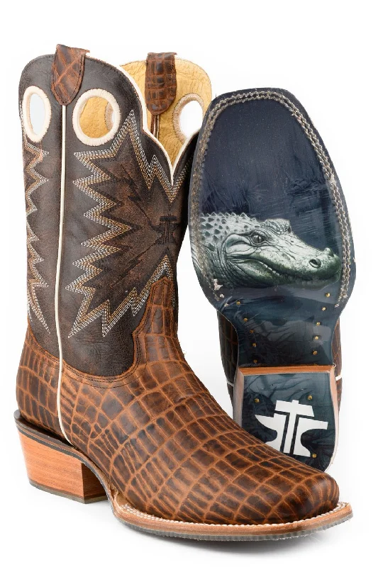 Men's cowboy boots with a leather sole for a classic lookTin Haul Mens Wild Croc Brown Leather Cowboy Boots