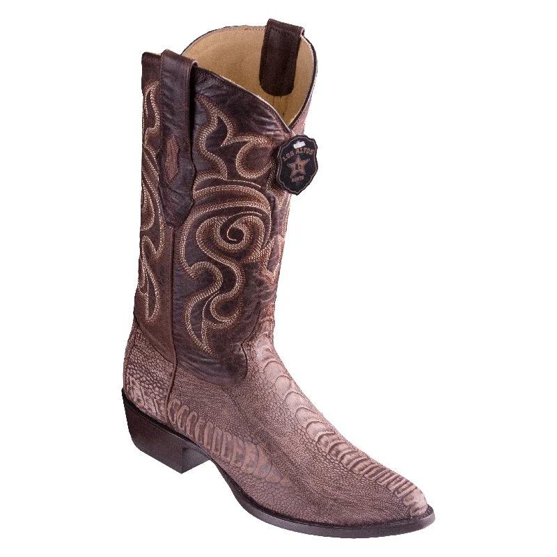 Men's genuine leather cowboy boots with a pointed toeSanded Brown Ostrich Leg Boots