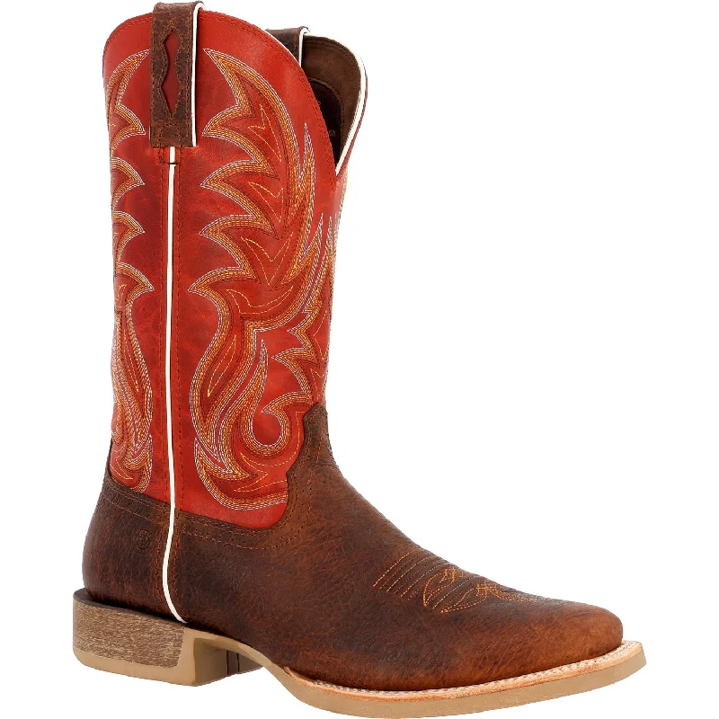 Men's cowboy boots with a rubber sole for tractionDurango Mens Rebel Pro Western Cognac Crunch/Red Leather Cowboy Boots