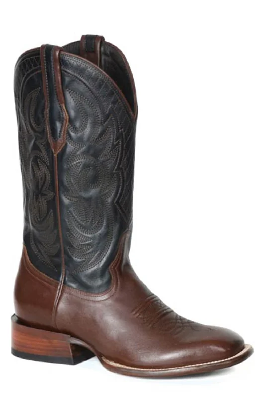 Men's cowboy boots with a rubber sole for tractionStetson Mens Fargo Brown/Black Leather 13in Cowboy Boots