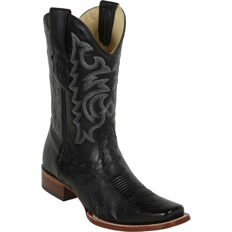 Vintage - style men's cowboy boots with a square toeOstrich Cowboy Boots Black Square Toe