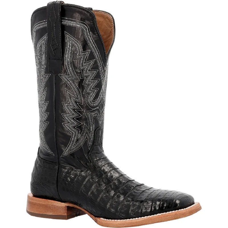 Men's cowboy boots with a high - heeled designDurango Mens PRCA Western Black Stallion Caiman Belly Cowboy Boots