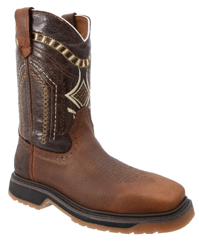 Men's cowboy boots with a snake - skin textureSB5002 Silver Bull Square Toe Rustic Brown Boot (WIDE EE LAST-HALF NUMBER LESS RECOMMENDED)