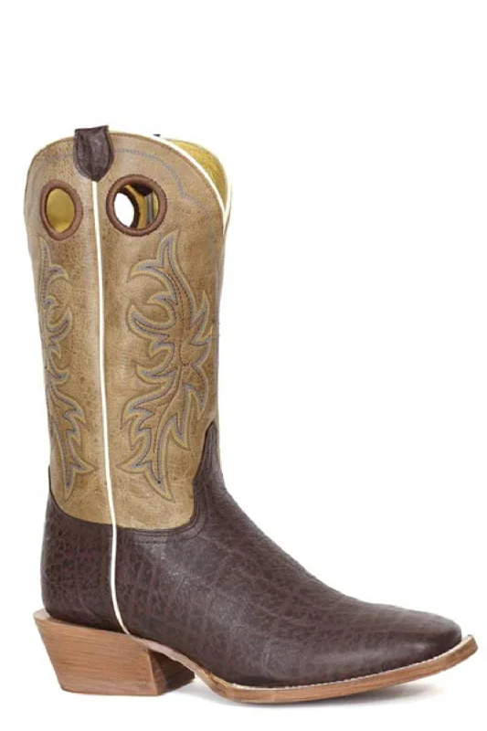 Western - style men's cowboy boots with intricate stitchingRoper Mens Ride Em Cowboy Brown/Tan Leather Cowboy Boots