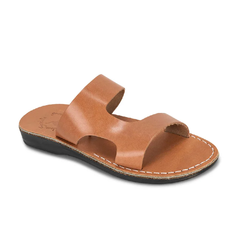 Men's sandals with a decorative buckle or charmJune - Leather Side Strap Sandal | Tan