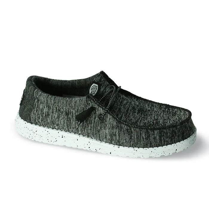 Men's loafers with a tassel front for a classic lookMens Hey Dude Wally Sport Knit in Black/White