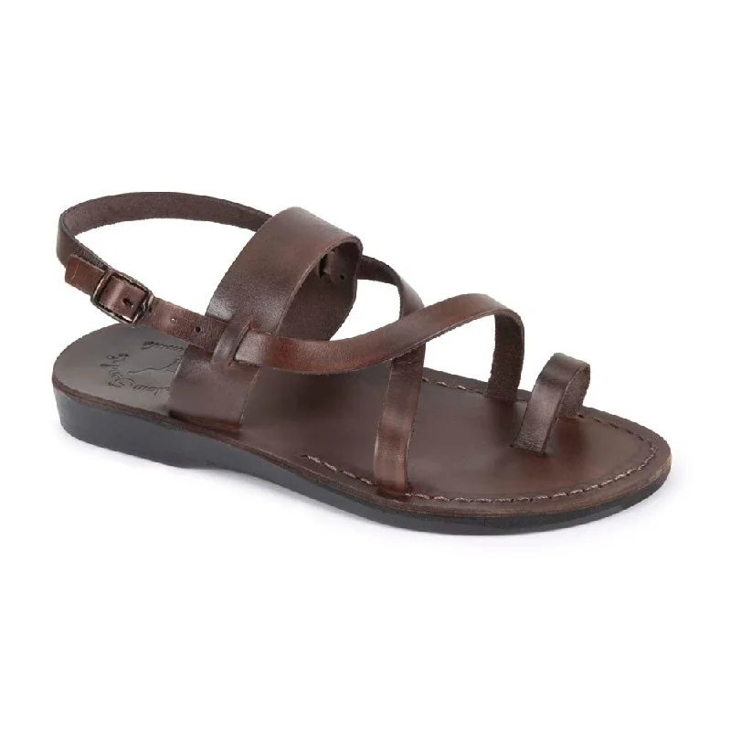 Men's sandals with a rubber sole for tractionBethany - Leather Cross Strap Sandal | Brown