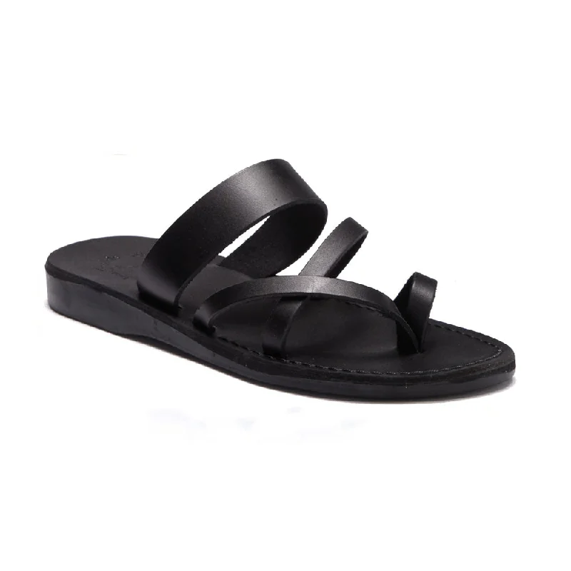 Men's sandals with a decorative buckle or charmExodus - Leather Strappy Sandal | Black