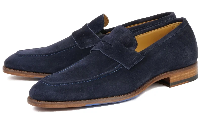 Men's loafers in a neutral color like black or brownHampton Penny Loafer Navy Blue Suede