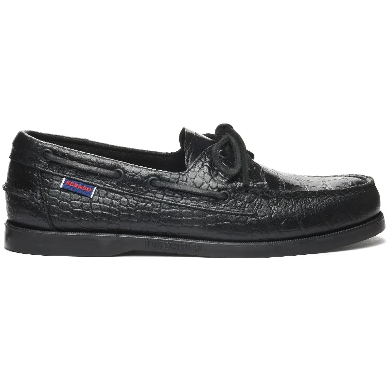 Men's leather boat shoes with a non - slip solePortland Exotic - Croc Black