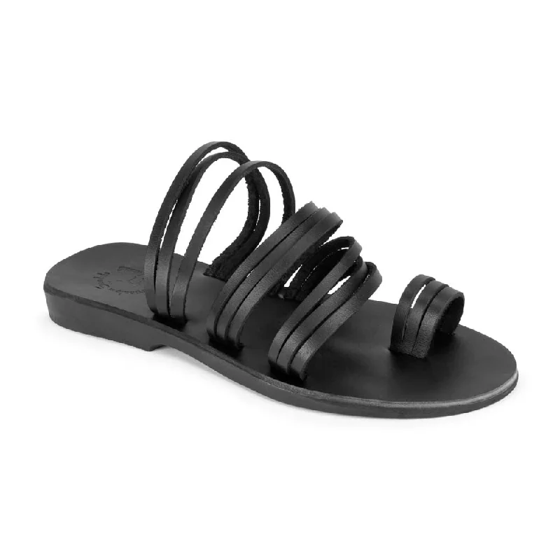 Men's sandals with a perforated leather upper for ventilationLayla - Leather Thin Strap Sandal | Black