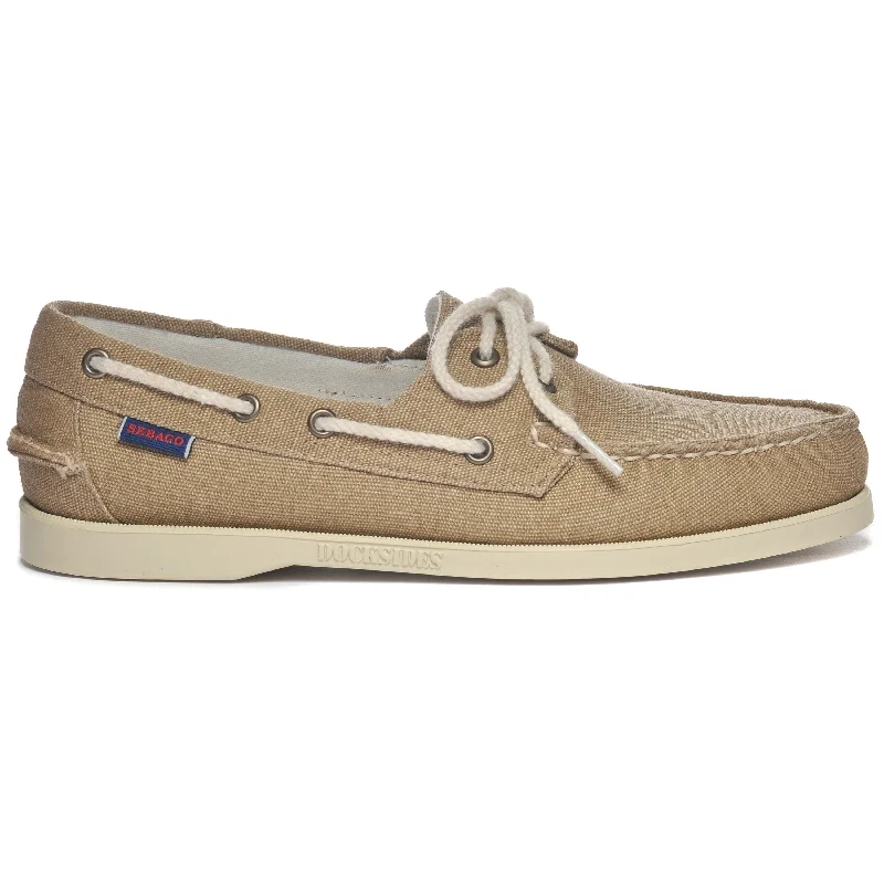 Breathable men's boat shoes for all - day wearPortland Washed Canvas - Beige Camel