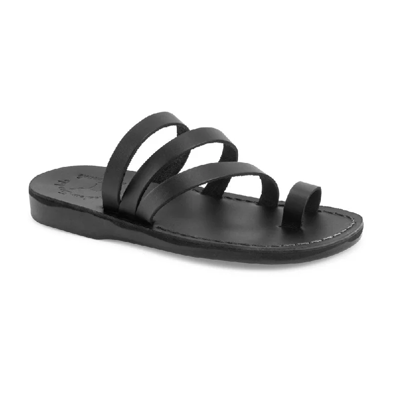 Men's sandals with a rubber sole for tractionNora - Leather Strappy Flat Sandal | Black