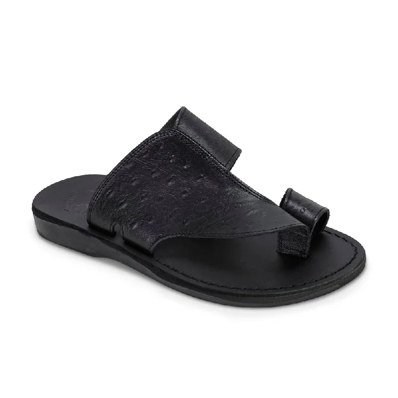 Men's sandals with a buckle closurePeter LE - Leather Toe Strap Sandal | Black Ostrich