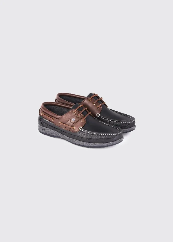 Men's boat shoes with a rubber outsole for durabilityAtlantic Boat Shoe - Navy/Brown