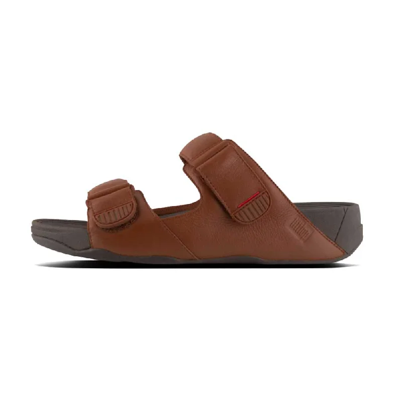 Men's sandals with a leather lining for comfortFitFlop Men's Gogh Moc Slide Sandals - Dark Tan