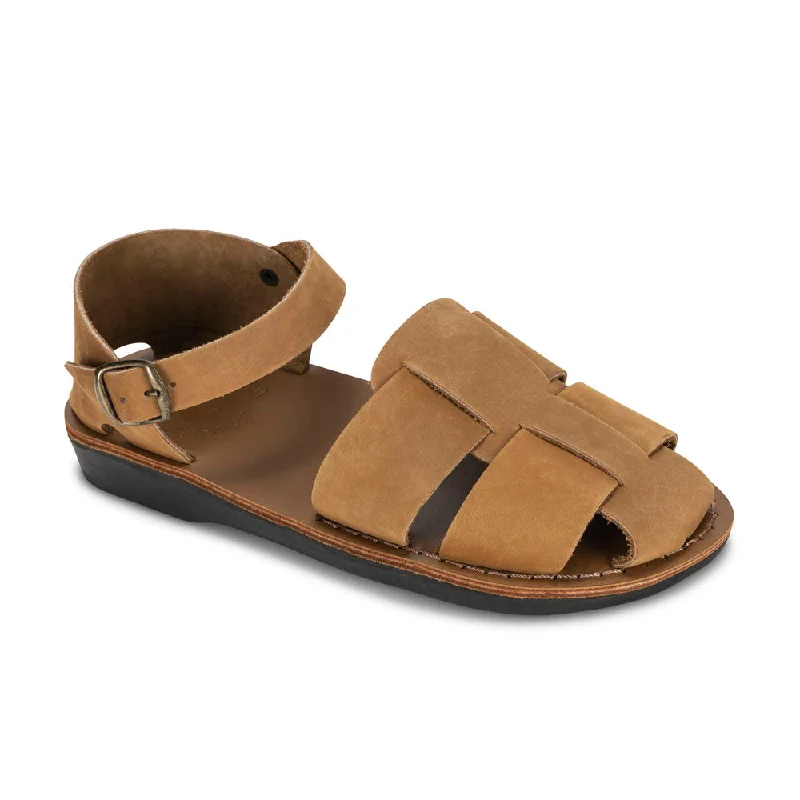 Men's sandals with a wide strap for supportGemma - Leather Adjustable Strap Sandal | Tan Nubuck