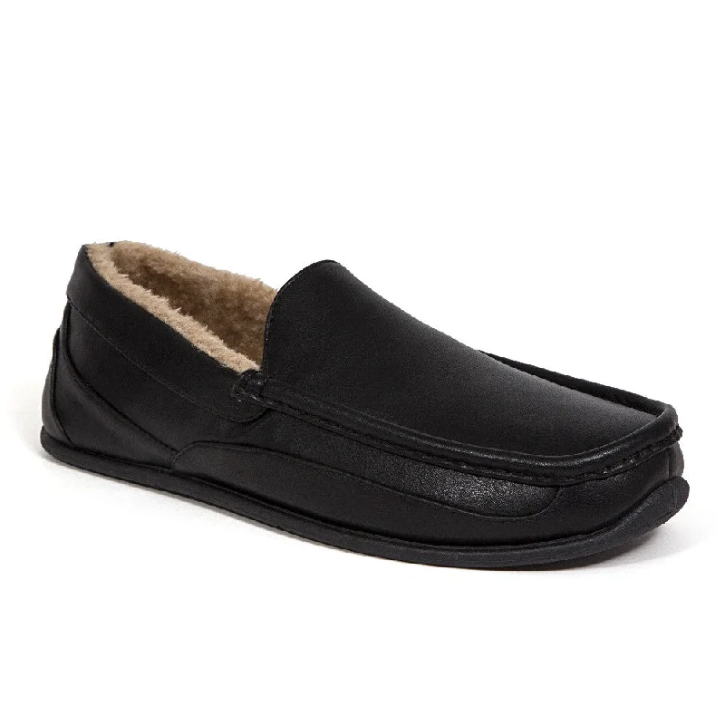 Leather men's slippers with a mule styleSpun Unisex in Black Faux Leather