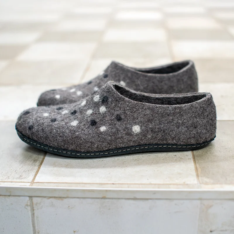 Men's slippers with a wool blend upper for warmthMen's Classic Wool Slippers - Gray Dots