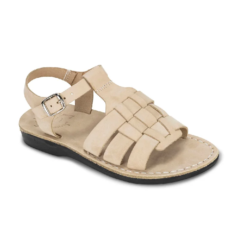 Men's sandals in a neutral color like black or brownMikayla - Open Toe Fisherman-Style Sandal | White Nubuck