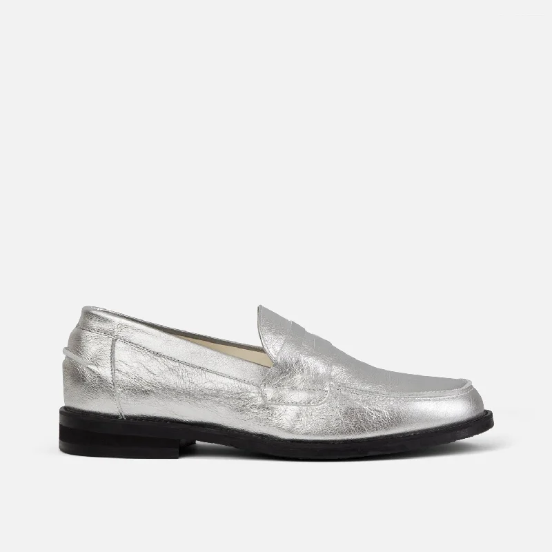 Men's loafers with a decorative buckleWilde Silver Penny Loafer - Men's