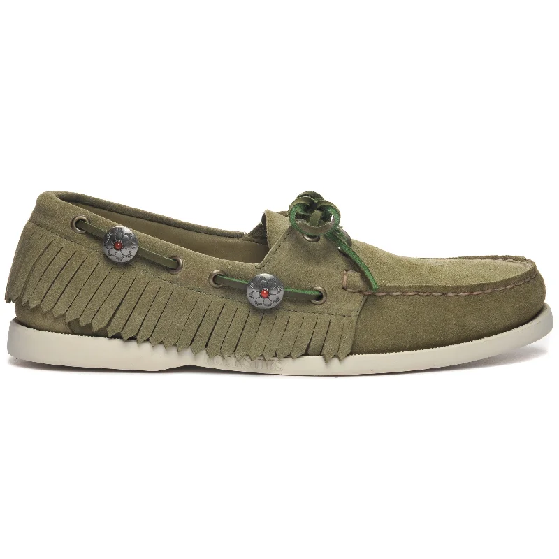 Suede men's boat shoes for a softer texturePortland Fringes - Forest Green