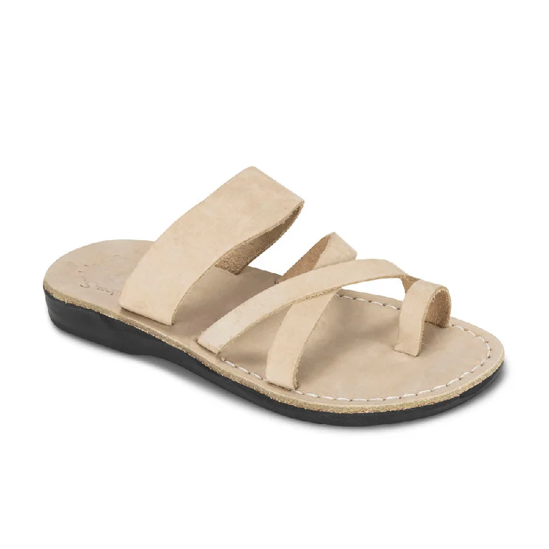 Men's sandals with a rubber sole for tractionThe Good Shepherd - Leather Toe Loop Sandal | White Nubuck