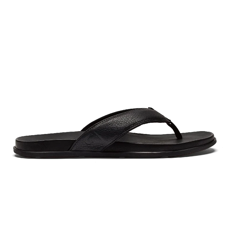 Men's leather sandals with an adjustable strap‘Ōlali - Black