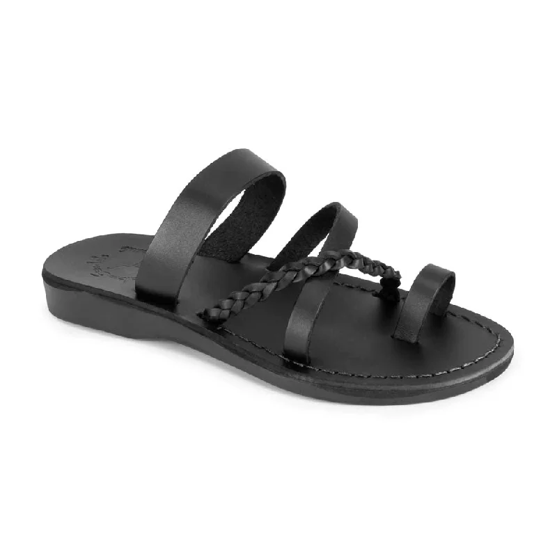 Men's sandals with a removable insole for cleaningSophia - Leather Braided Flat Sandal | Black