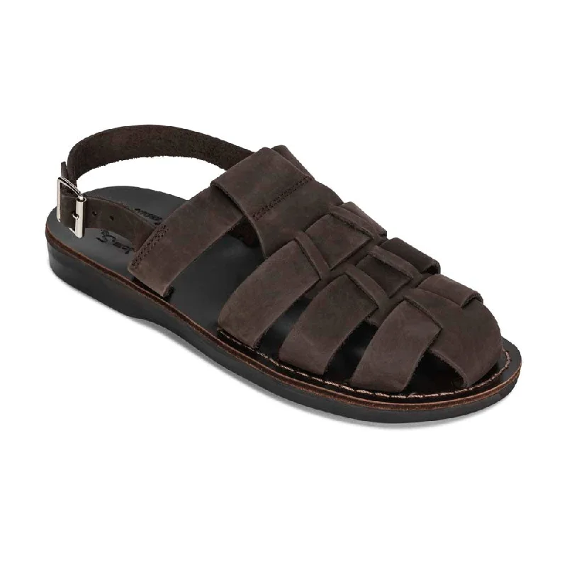 Men's leather sandals with an adjustable strapMichael - Closed Toe Leather Fisherman Sandal | Brown Nubuck