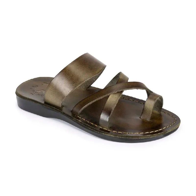 Men's sandals with a rubber sole for tractionThe Good Shepherd - Leather Toe Loop Sandal | Olive