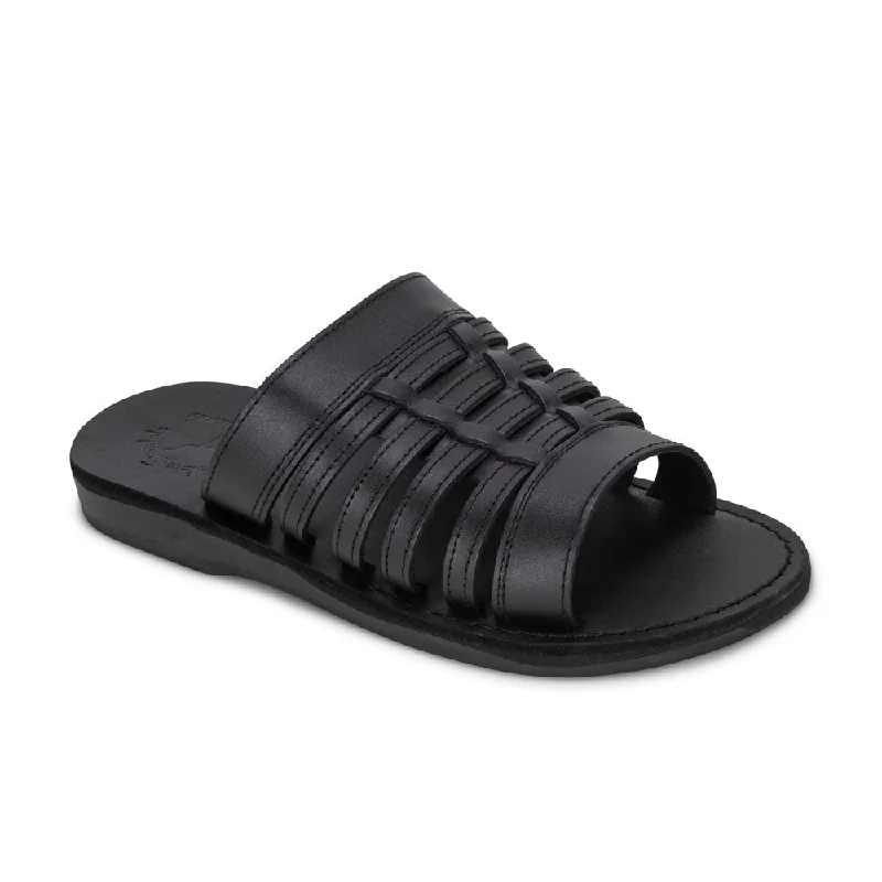 Men's sandals with a contrast stitching detailAdam - Caged Leather Slide Sandal | Black