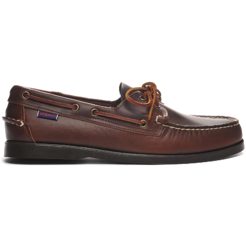 Men's boat shoes with a leather lacing systemPortland Waxed - Brown & Dark Ocra