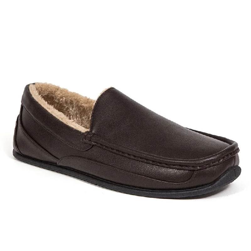 Men's slippers with a non - slip outsole for safetySpun Unisex in Dark Brown Faux Leather