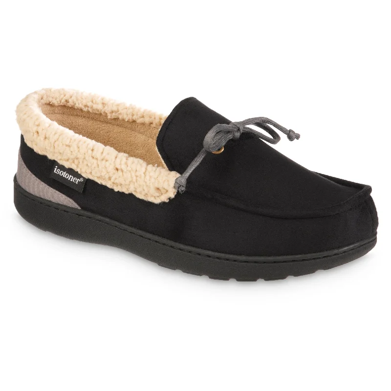 Men's slippers with a stretchy side panel for a better fitMen's Advanced Memory Foam Microsuede Vincent Moccasin Slippers